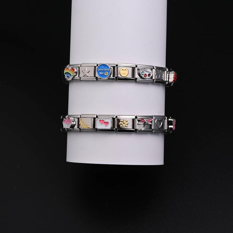 Gracayfr 10 Pcs Italian Charm Bracelet, Diy Italian Charms, Classic 2000S Cute Modular Link Starter Charm Bracelet Jewelry Halloween Christmas Day Gifts For Women Girl With Tool - Image 2